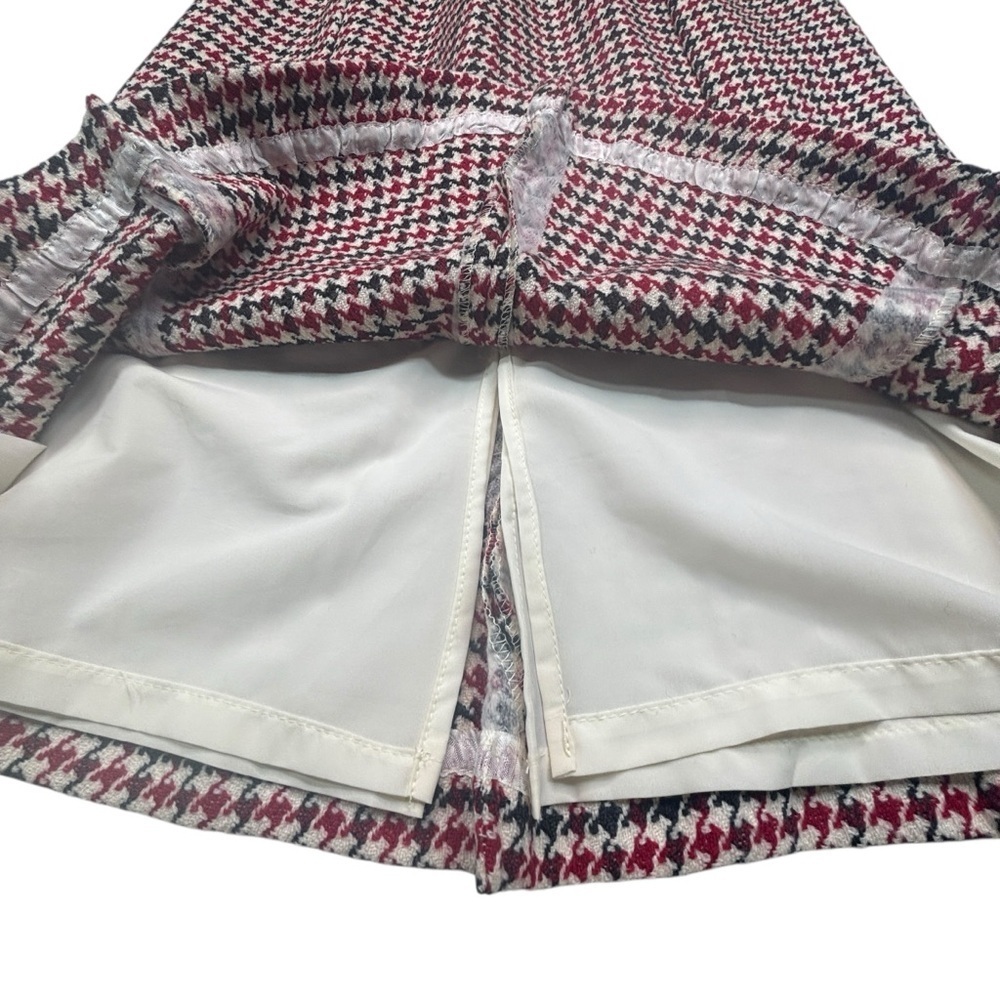 Talbots Women Red Black Houndstooth Wool Pleated Straight A Line Peplum Skirt 10 - Picture 6 of 13